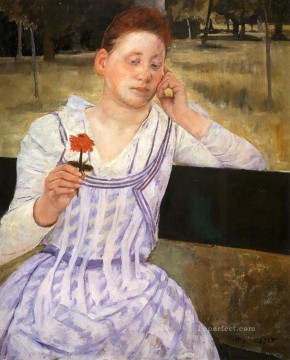 メアリー・カサット Painting - 赤い百日草を持つ女性の母親の子供たち メアリー・カサット